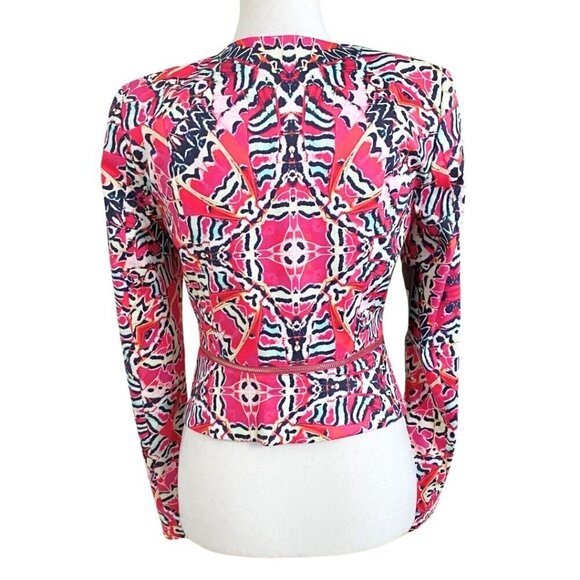NWT MARCIANO PINK COLORFUL ABSTRACT PRINT ZIPPED HEMLINE ASYMMETRICAL JACKET - 4 - Picture 3 of 11